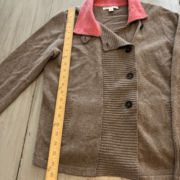 Banana Republic Mocha Brown Pink Collar Wool Blend Cardigan Sweater Womens M - Picture 5 of 7